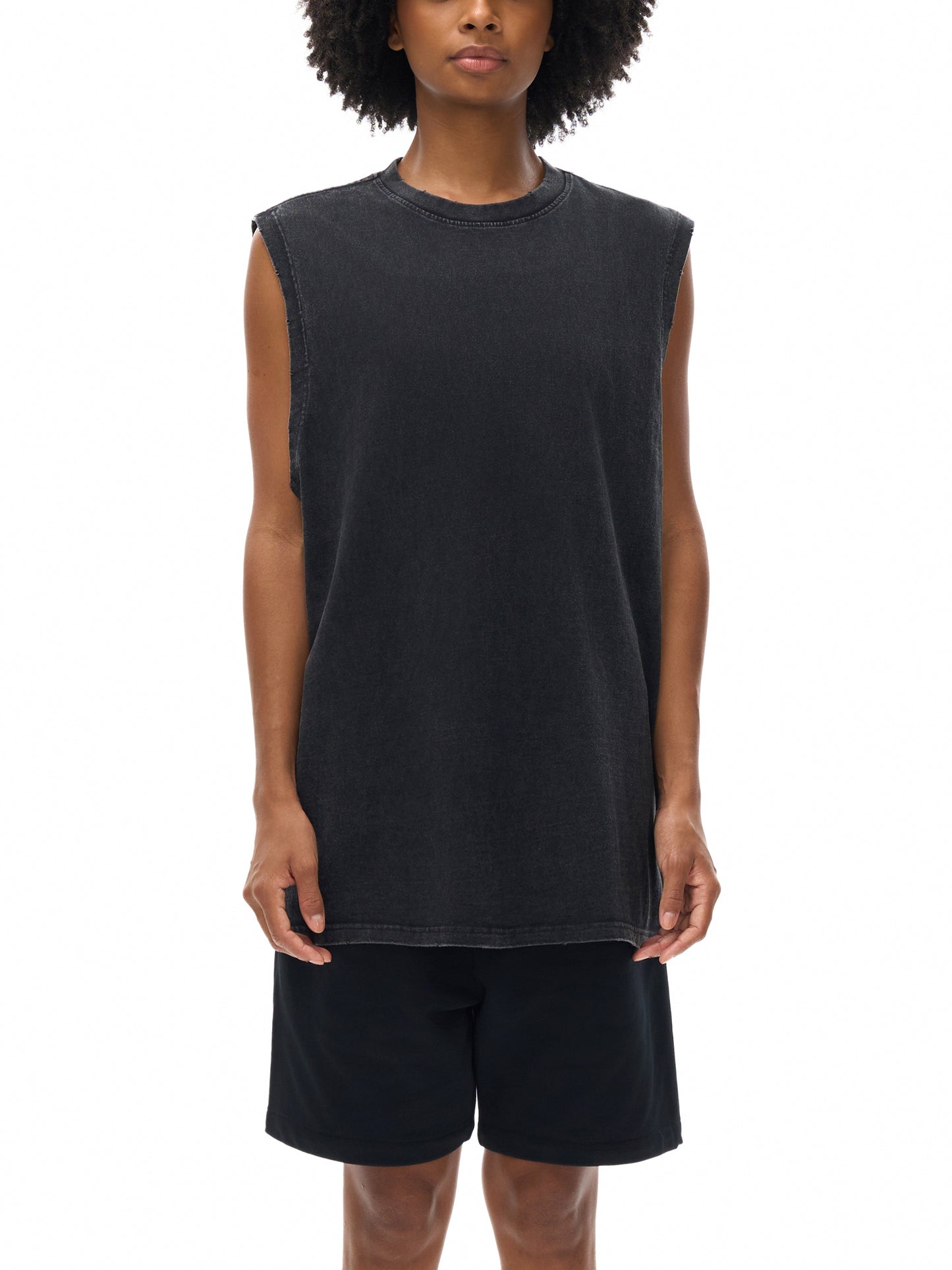 BOLO Snow Washed Frayed Hem Tank Top